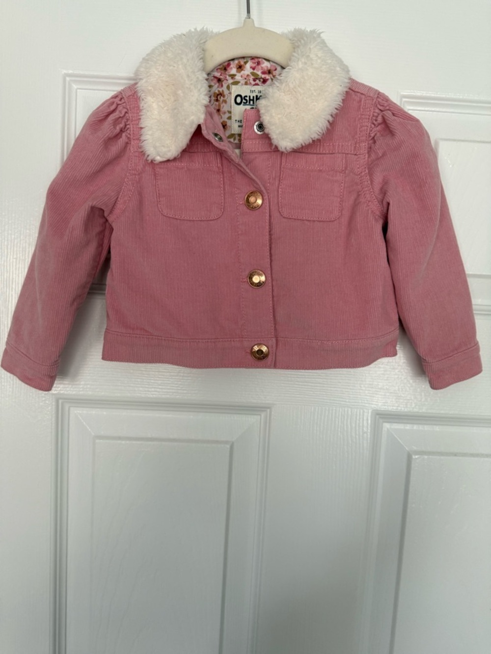 OshKosh B'gosh Pink Corduroy Jacket with Cream Faux-Fur Collar